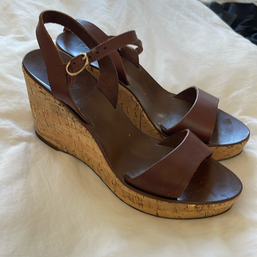 J.Crew Chocolate Caden Leather Cork Wedge Size 10